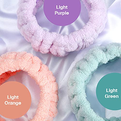 Chuangdi 3-Piece Spa Headband Set - Soft Terry Cloth Hairbands for Women's Facial Makeup, Washing, Face Mask, Spa & Shower - Light Orange, Purple, Green - Image 2
