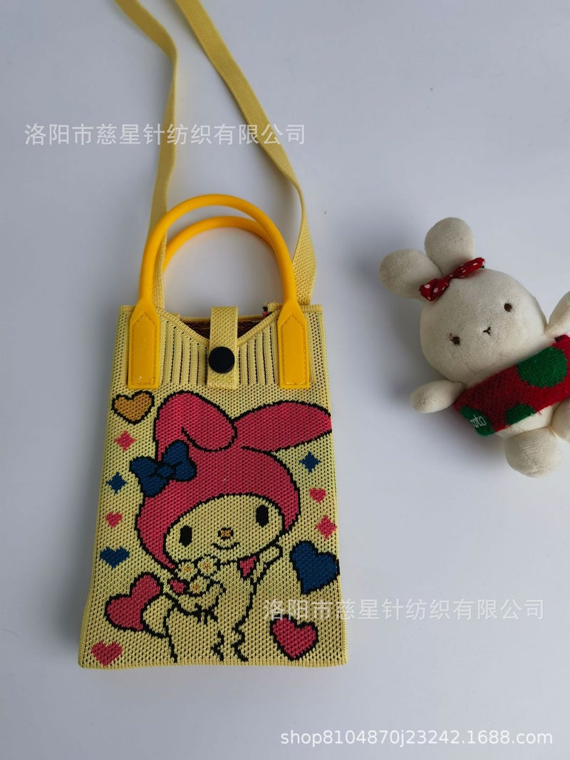 2025 Autumn New Style Girl'S Heart-Shaped Handbag For Carrying Mobile Phones, Knitted Crossbody Bag, Portable Textured Small Handbag - Image 1