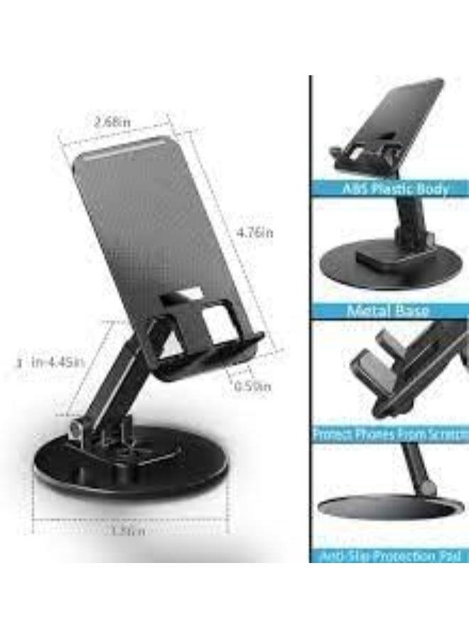 Foldable & Portable Cell Phone Stand with 360 Rotation, Height Adjustable Metal Base Holder for Desk, Compatible with All Mobiles & Tablets - Image 5