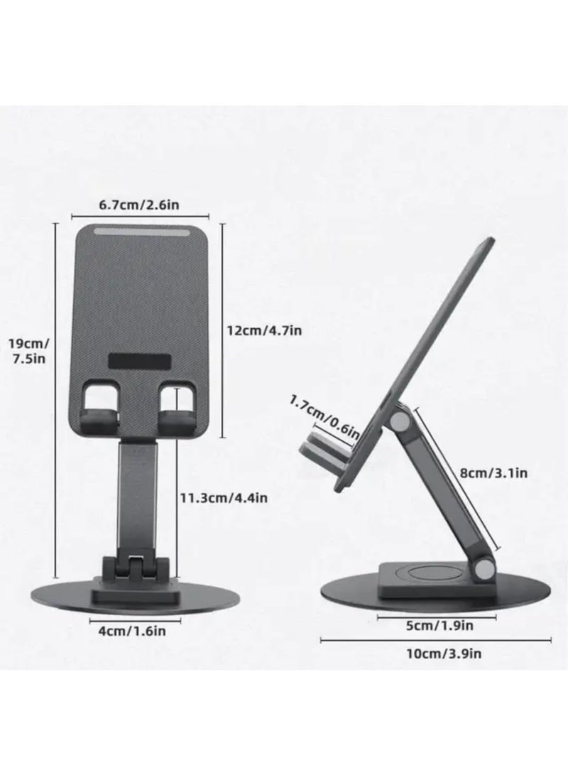 Foldable & Portable Cell Phone Stand with 360 Rotation, Height Adjustable Metal Base Holder for Desk, Compatible with All Mobiles & Tablets - Image 3
