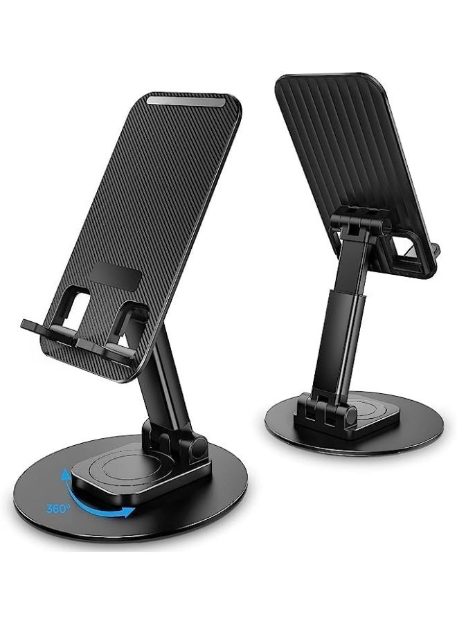 Foldable & Portable Cell Phone Stand with 360 Rotation, Height Adjustable Metal Base Holder for Desk, Compatible with All Mobiles & Tablets - Image 1