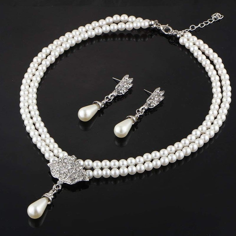 Shining Diva Fashion 18K Gold Plated Pearl Necklace Set with Cubic Zirconia Earrings for Women - Image 5