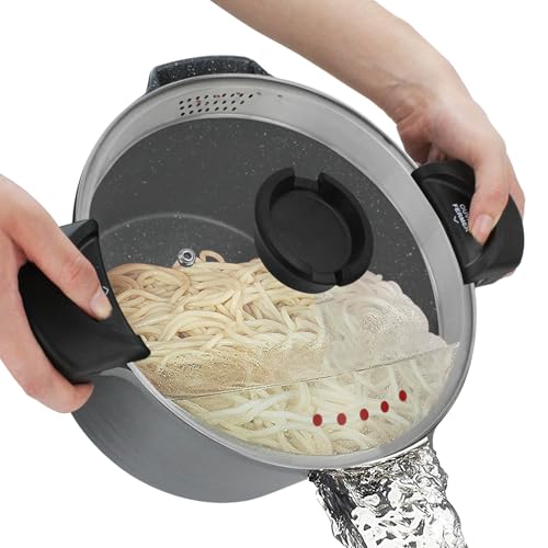 ROSSETTO 85QT Pasta Pot with Strainer Lid 11 Cast Aluminum Nonstick Multipurpose Stock Pot Spaghetti SelfDraining Cooking Pot with Insulated Handles for Soup and Boiling - Image 1