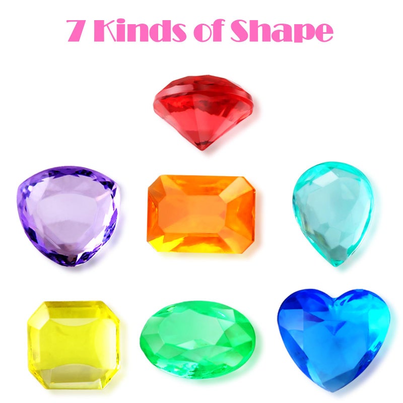 Niceup 200+pcs Kids Gemstones Toys for Pirate Treasure Princess Party Favor Pool Diving Gems Vase Filler Plastic Acrylic Fake Jewels Decors with Heart Diamond Drop Oval Rectangle Square Triangle - Image 3