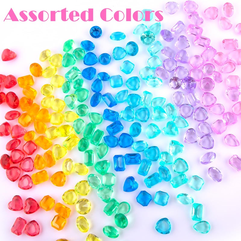 Niceup 200+pcs Kids Gemstones Toys for Pirate Treasure Princess Party Favor Pool Diving Gems Vase Filler Plastic Acrylic Fake Jewels Decors with Heart Diamond Drop Oval Rectangle Square Triangle - Image 2