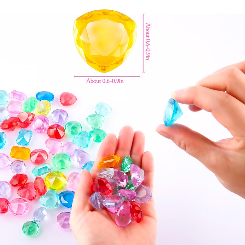 Niceup 200+pcs Kids Gemstones Toys for Pirate Treasure Princess Party Favor Pool Diving Gems Vase Filler Plastic Acrylic Fake Jewels Decors with Heart Diamond Drop Oval Rectangle Square Triangle - Image 4