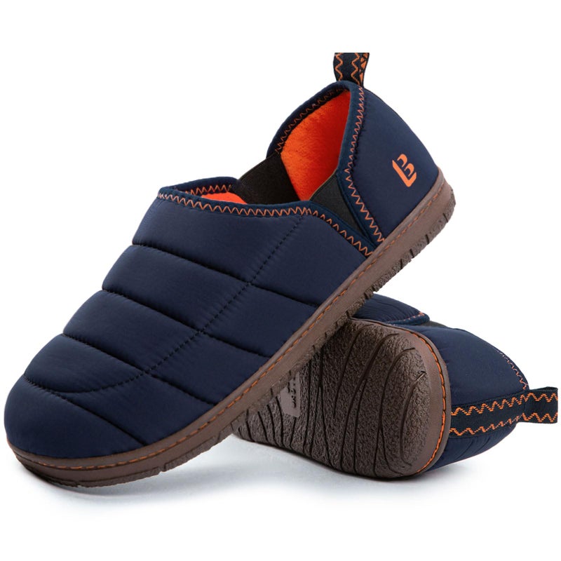 LongBay Men's Outdoor Slippers Two Tone Warm Memory Foam Slip On Indoor House Shoes bedroom Loafers Navy Blue, 10 - Image 1