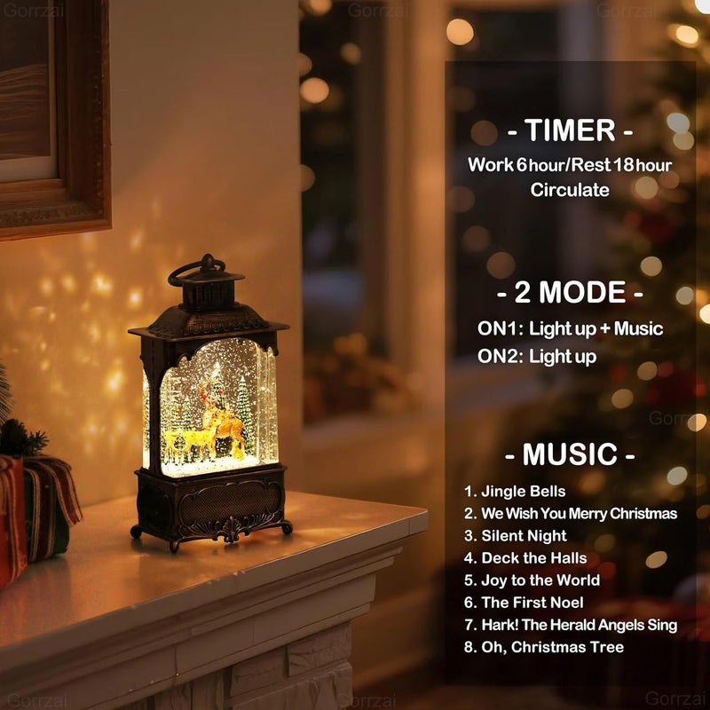 Gorrzai Christmas Snow Globes Deer Snow Globe Lantern, Lighted Christmas Decorations Indoor with Music Timer Swirling Glitter, Musical Reindeer Cardinal Animal Forest Decor, USB or Battery Operated - Image 4