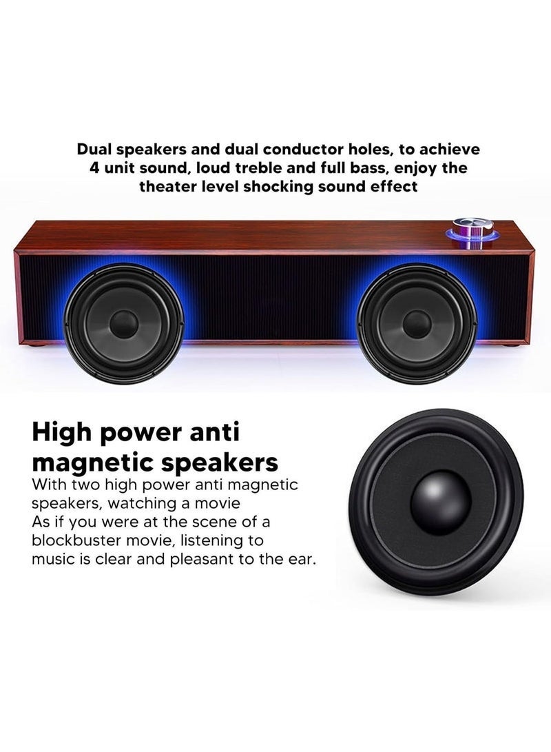 Lynacz Original Walnut Wood Bar Desktop Bluetooth Speaker, Dual Driver 4D Surround Sound Computer Soundbar, Wired AUX & Wireless Bluetooth USB Powered Speaker with Volume Knob - Image 4