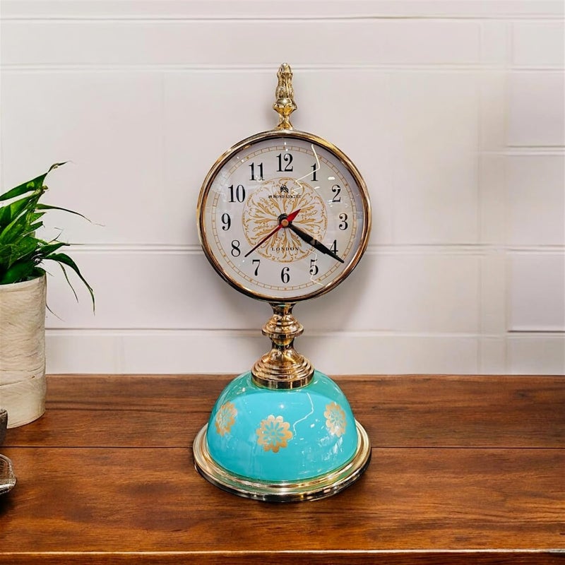 The Artage Metal Brass Gold Finish Table Clock for Home Decor Showpiece Decorative Watch Statue Gift for Decoration Hand Made Handcrafted Artifact for Shelf Antique Gifting - Image 1
