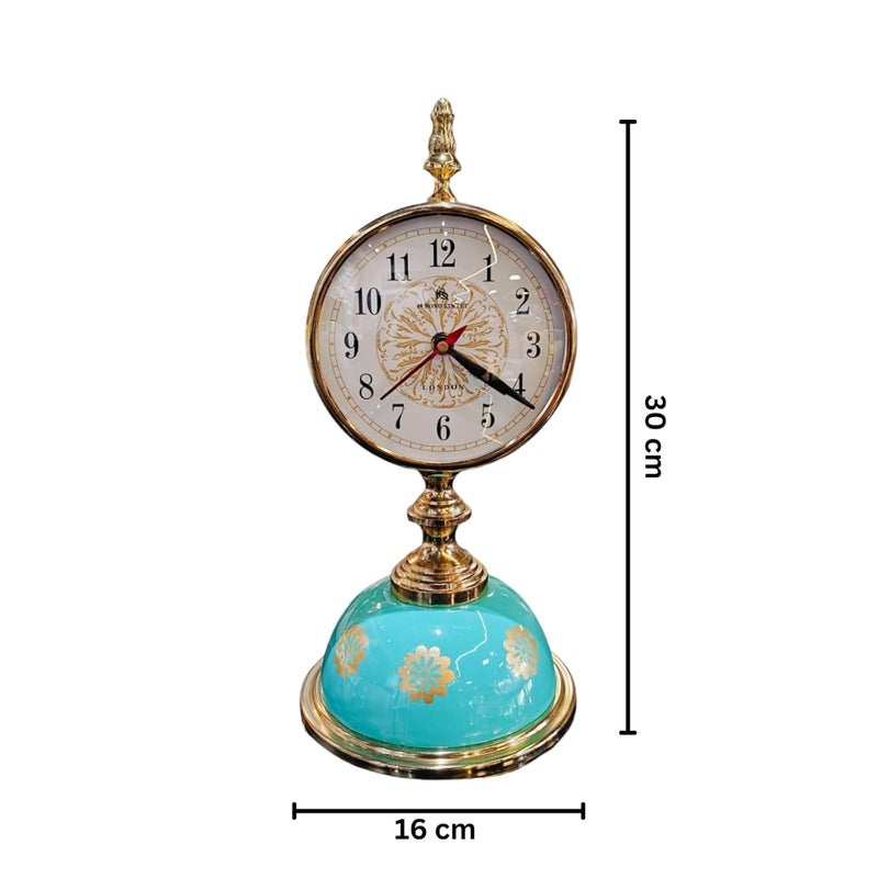 The Artage Metal Brass Gold Finish Table Clock for Home Decor Showpiece Decorative Watch Statue Gift for Decoration Hand Made Handcrafted Artifact for Shelf Antique Gifting - Image 3