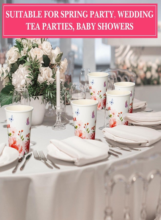 ماكس تشيك مجموعة ماكس تشيك من 100 كوب ورقي مزين بالزهور والفراشات باللون الوردي الربيعي، أكواب كبيرة الحجم (9 أونصة) للاستخدام مرة واحدة، مثالية لحفلات الشاي والمشروبات الساخنة والباردة، وحفلات الزفاف، وأعياد الميلاد، وحفلات توديع العزوبية، وحفلات استقبال المولود، ولوازم المنزل والمكتب. - Image 5