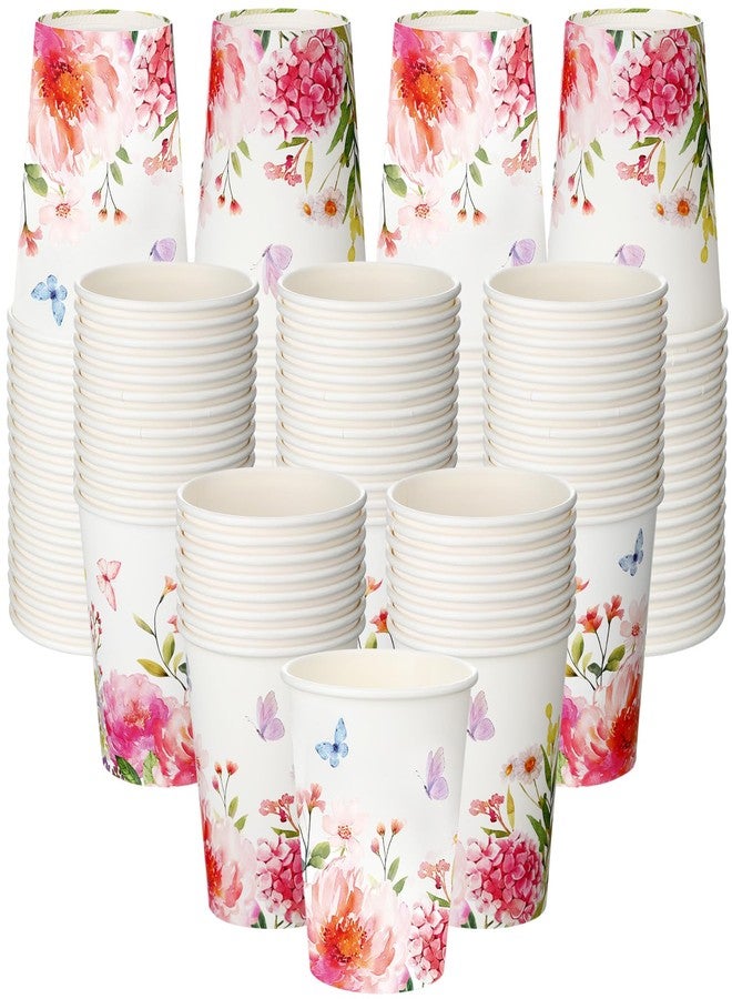 ماكس تشيك مجموعة ماكس تشيك من 100 كوب ورقي مزين بالزهور والفراشات باللون الوردي الربيعي، أكواب كبيرة الحجم (9 أونصة) للاستخدام مرة واحدة، مثالية لحفلات الشاي والمشروبات الساخنة والباردة، وحفلات الزفاف، وأعياد الميلاد، وحفلات توديع العزوبية، وحفلات استقبال المولود، ولوازم المنزل والمكتب. - Image 1