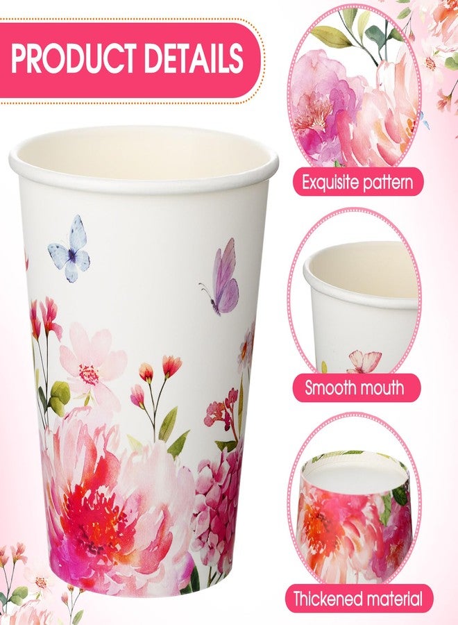 ماكس تشيك مجموعة ماكس تشيك من 100 كوب ورقي مزين بالزهور والفراشات باللون الوردي الربيعي، أكواب كبيرة الحجم (9 أونصة) للاستخدام مرة واحدة، مثالية لحفلات الشاي والمشروبات الساخنة والباردة، وحفلات الزفاف، وأعياد الميلاد، وحفلات توديع العزوبية، وحفلات استقبال المولود، ولوازم المنزل والمكتب. - Image 2