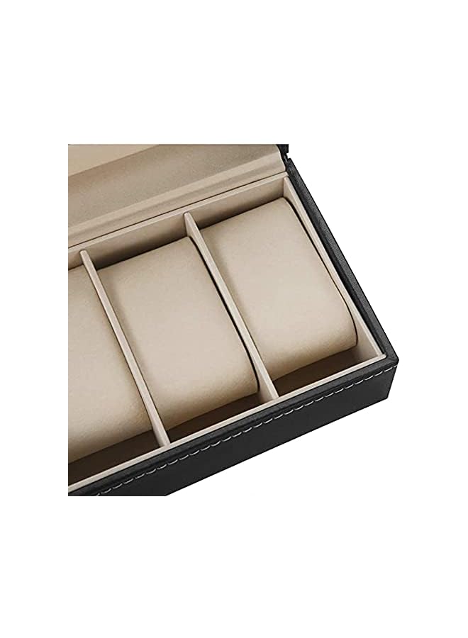 ORiTi Watch Box Organizer for Men and Women - Jewelry Watch Case Holder Display Storage Collector Luxury Set with Glass Top Display Viewing Window PU Leather Velvet Pillows Black (6 Slot) - Image 2