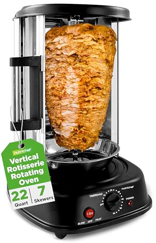 NutriChef فرن شاورما عمودي دوار من نوتري شيف - آلة الشواء والشاورما والكباب - مقاوم للبقع وموفر للطاقة - باب مقاوم للحرارة - يتضمن رف الكباب مع 7 أسياخ - من الفولاذ المقاوم للصدأ - Image 1