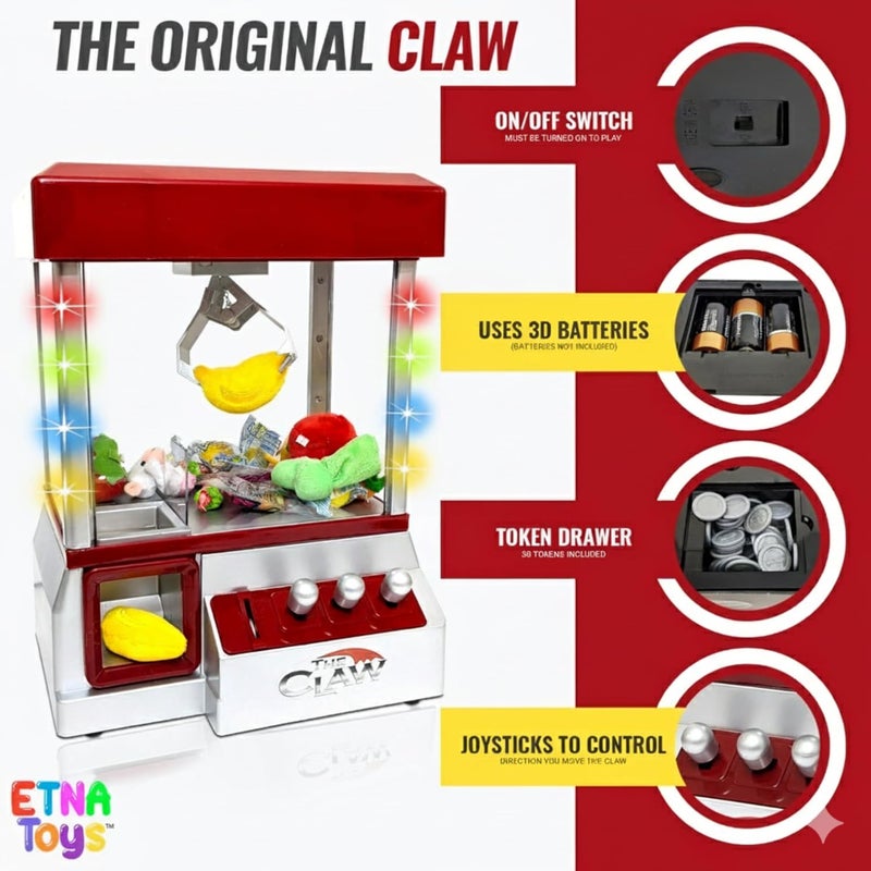 Etna Electronic Arcade Claw Machine - Toy Grabber Machine with Flashing LED Lights and Sound - Image 3