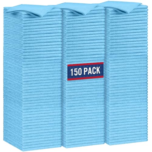 GLIMGLINT Blue Microfiber Cleaning Cloth150PK Reusable Cleaning RagsHighly Absorbent Shop Rags BulkAllPurpose Car Cleaning Towels for TV Screen Kitchen Bathroom Restaurant Garage 14X12 - Image 1