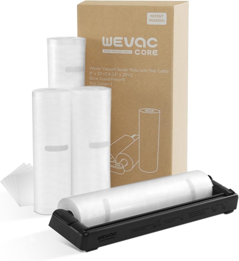 Wevac Rolls with Dispenser - 4 Pack 2 Rolls 8"x20' & 2 Rolls 11"x20', Vacuum Sealer Bags, Leakproof Heavy Duty Food Storage for Sous Vide, Meal Prep, Freezer, Compatible with Food Saver, Core - Image 1