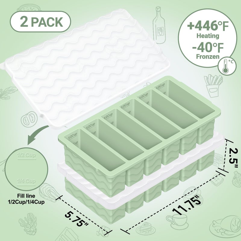 Aopigavi 1/2 Cup Silicone Freezer Molds with Lid, 2-Pack Silicone Freezer Trays for Soup, Sauce & Broth â€“ Meal Prep Containers, Large Ice Cube Tray, Oven & Dishwasher Safe - Image 2