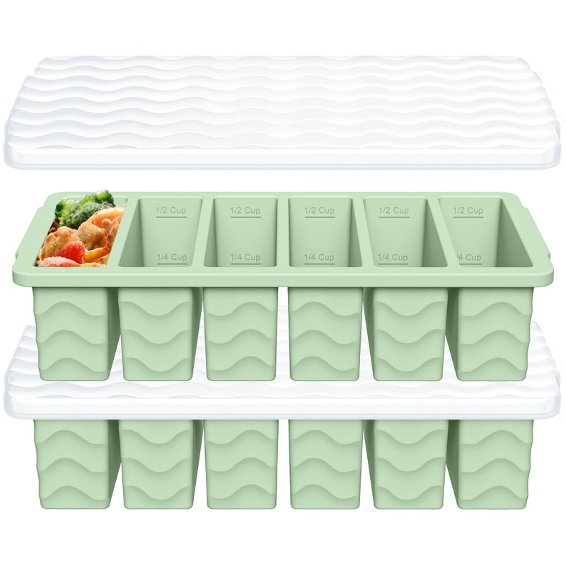 Aopigavi 1/2 Cup Silicone Freezer Molds with Lid, 2-Pack Silicone Freezer Trays for Soup, Sauce & Broth â€“ Meal Prep Containers, Large Ice Cube Tray, Oven & Dishwasher Safe - Image 1