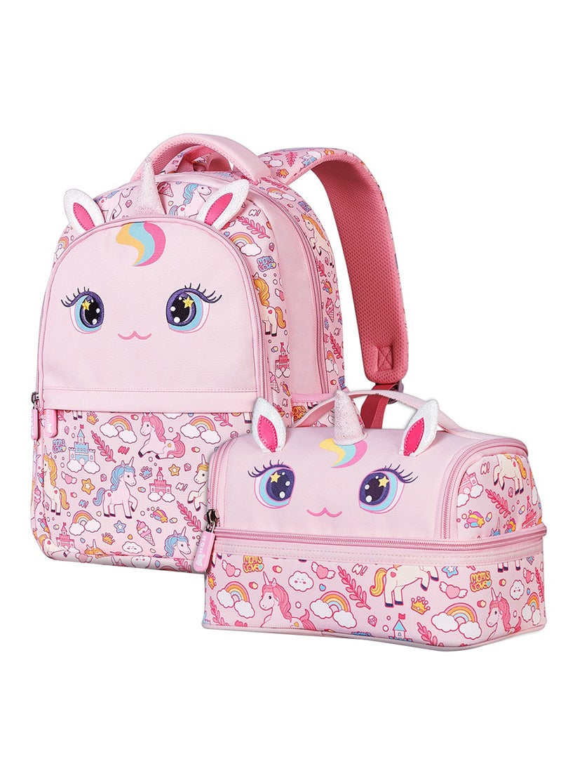 Nohoo Kids 16 Inch School Bag With Lunch Bag Combo Unicorn - Pink - Image 1