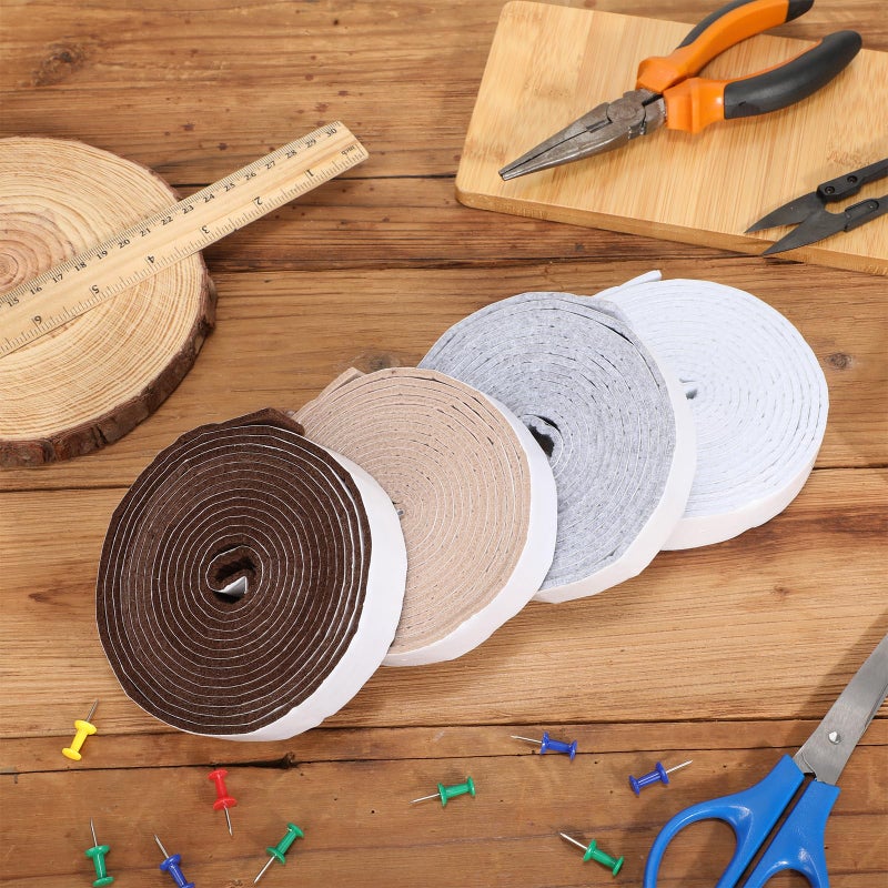 Zonon 4 Rolls 120 Inch Felt Strip with Adhesive Backing Felt Tapes Furniture Felt Strip Rolls Self Stick Heavy Duty Polyester for Protecting Furniture and DIY Adhesive (1 Inch White) - Image 2