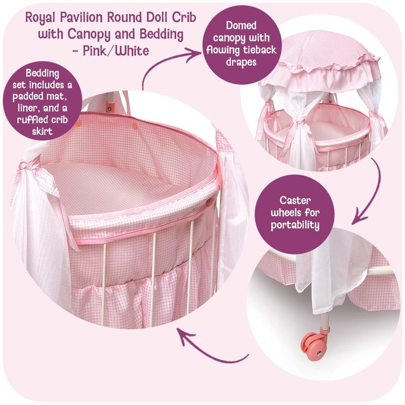 Badger Basket Pavilion Doll Bed for Dolls - Includes Padded Mat - Durable, Stylish Toy Furniture with Canopy for Pretend Play & DÃ©cor for Kids Ages 3+ - Pink - Image 2