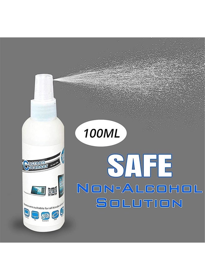 مجموعة تنظيف الشاشات – منظف شاشات LCD وLED مع محلول بخاخ، قطعة قماش من الألياف الدقيقة وفرشاة لأجهزة الكمبيوتر المحمولة، التلفزيون، الهواتف الذكية، الأجهزة اللوحية، الكاميرات، الشاشات - Image 2