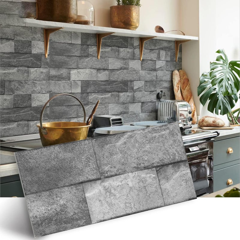 Alwayspon Vinyl Floor Wall Tile Sticker, Non-Slip Sticky Back Tile Decals for Kitchen Bathroom Self-Adhesive Peel and Stick PVC Floor Sticker DIY, Urban Grey Brick, 30cmX15cm X12Pcs Set - Image 1