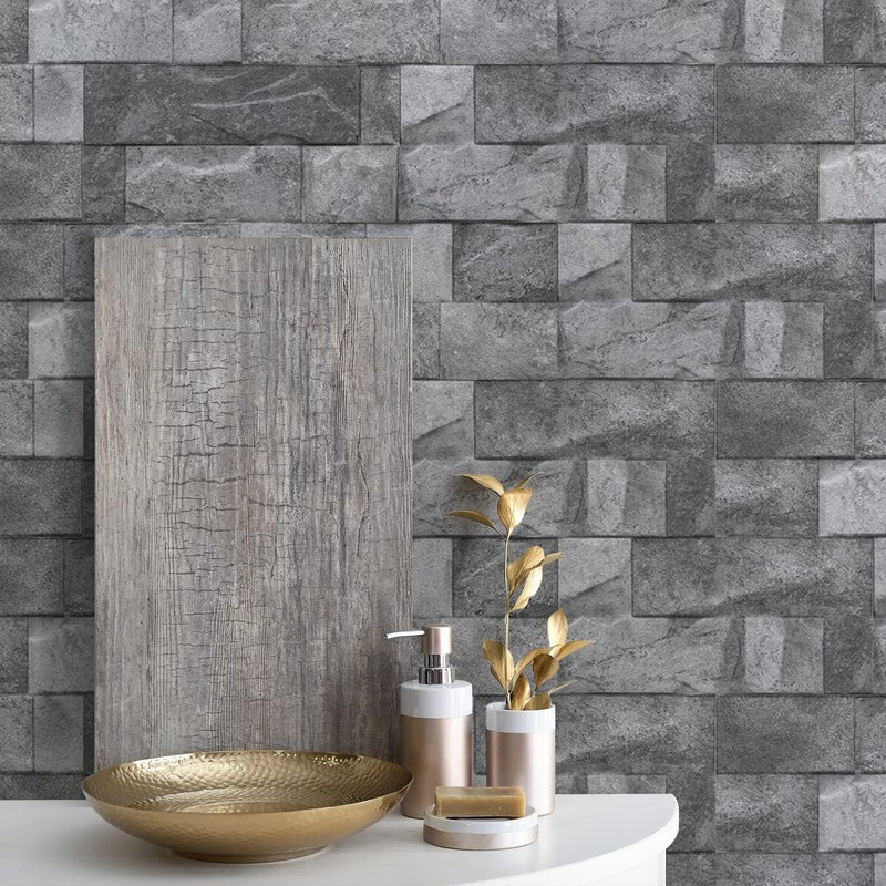 Alwayspon Vinyl Floor Wall Tile Sticker, Non-Slip Sticky Back Tile Decals for Kitchen Bathroom Self-Adhesive Peel and Stick PVC Floor Sticker DIY, Urban Grey Brick, 30cmX15cm X12Pcs Set - Image 4