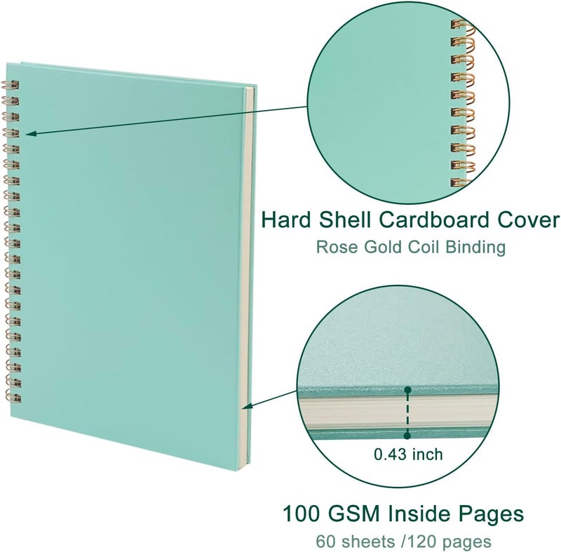 DSTELIN DSTELIN Green Sketch Coil Notebooks 2Pack 120 Pages 60 Sheets Hardcover with 1150GSM Cardstock 75 x 51 Inches 100GSM Paper  - Image 3