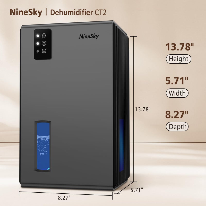 NineSky Dehumidifiers for Home, 95 OZ Water Tank, (1000 sq.ft) Dehumidifiers for Bathroom Bedroom Basement with Auto Shut Off,7 Colors LED Light (Gray) - Image 2