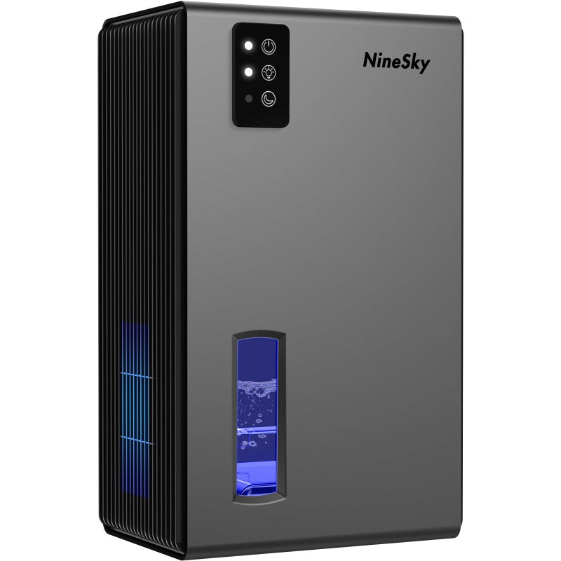 NineSky Dehumidifiers for Home, 95 OZ Water Tank, (1000 sq.ft) Dehumidifiers for Bathroom Bedroom Basement with Auto Shut Off,7 Colors LED Light (Gray) - Image 1