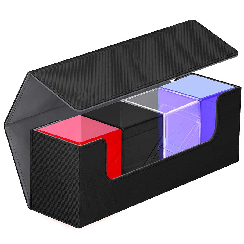 KKU Card Deck Boxes with 4 Pack Acylic Card Cases Magnetic Closure Trading Card Deck Storage Box Fits 800 Sleeved Cards Sport Cards