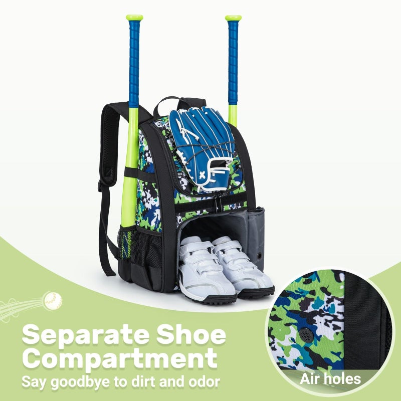 KAVIGOR Youth Baseball Bag, Softball Bag for Girls & Boys, Kids Tball Backpack with Shoes Compartment - Image 2
