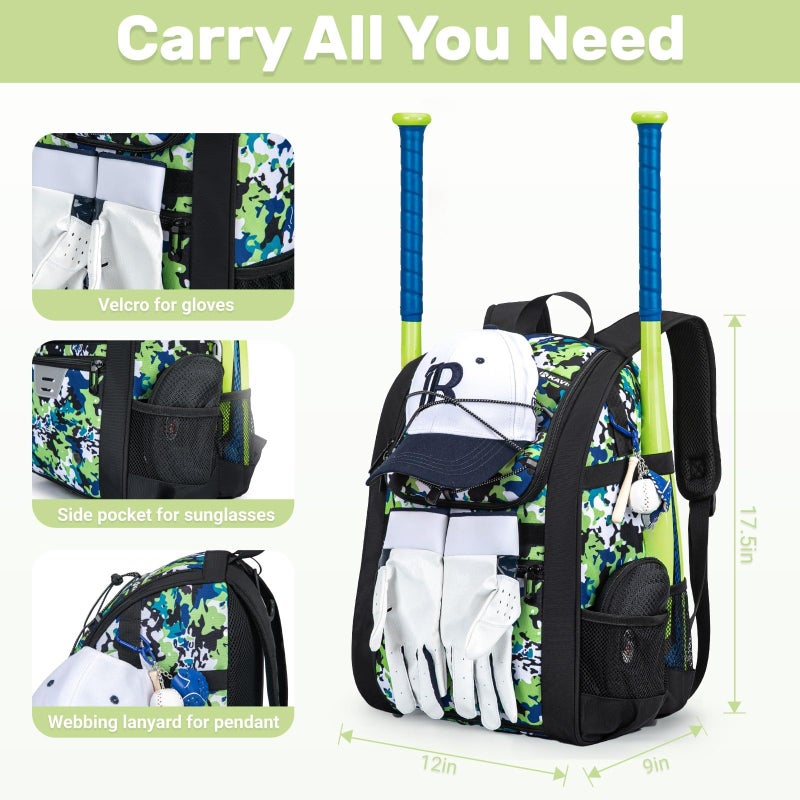 KAVIGOR Youth Baseball Bag, Softball Bag for Girls & Boys, Kids Tball Backpack with Shoes Compartment - Image 4