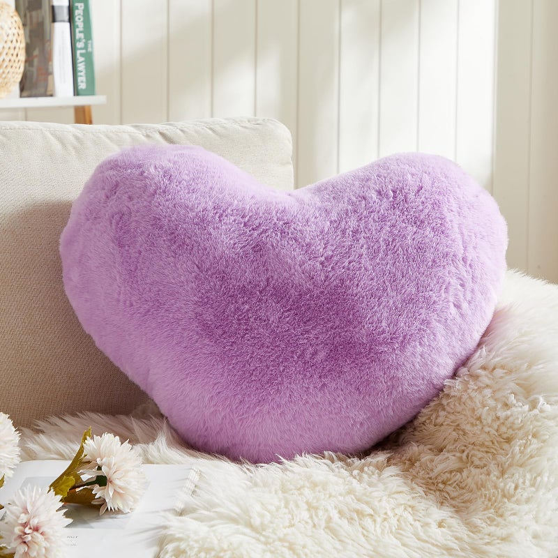 EastTree Heart Pillows  Purple Heart Shaped Pillows  Ultra Soft Extra-Large Fluffy Pillows  Love Throw Pillows Gifts  Women Girls Living Room Decor 15x18 Inch - Image 1
