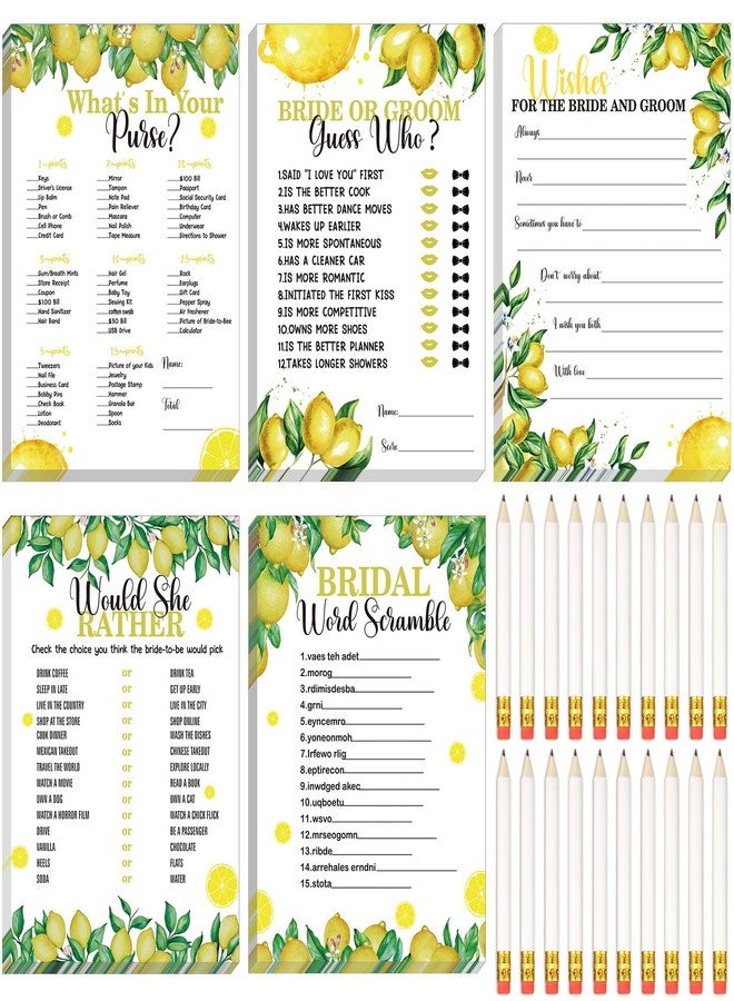 Leinuosen 145 Pieces Lemon Bridal Shower Game Bridal Shower Favors Wedding Shower Games Set Include Wedding Games Cards and Pencils for Bride Groom Bachelorette Party Wedding Shower Party Favor - Image 1