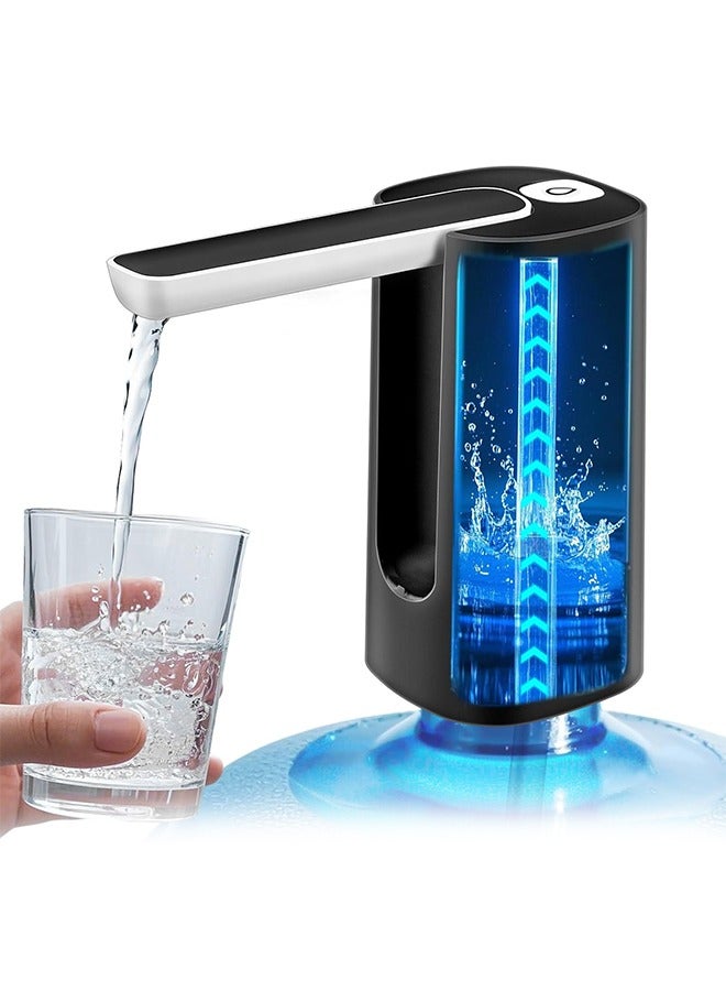 Foldable Water Dispenser for 5 Gallon Bottle, Electric Water Pump for 5 Gallon Jug Rechargable Portable Automatic Low Decibel for Camping Travel Home Kitchen Office (Black) - Image 1