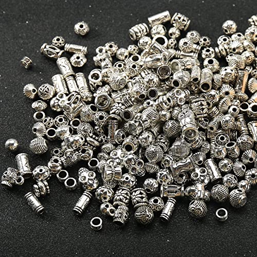 HERZWILD Silver Spacer Beads Metal Alloy Loose Spacer Beads Bulk Random Styles Metal Bead Tibetan Antique Silver Metal Bead for Bracelets Necklace Earring Jewelry Making(mix) - Image 4