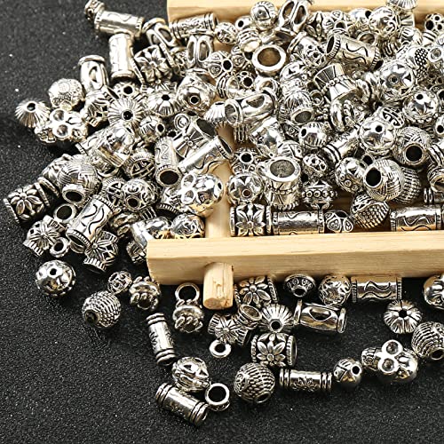 HERZWILD Silver Spacer Beads Metal Alloy Loose Spacer Beads Bulk Random Styles Metal Bead Tibetan Antique Silver Metal Bead for Bracelets Necklace Earring Jewelry Making(mix) - Image 3