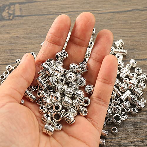 HERZWILD Silver Spacer Beads Metal Alloy Loose Spacer Beads Bulk Random Styles Metal Bead Tibetan Antique Silver Metal Bead for Bracelets Necklace Earring Jewelry Making(mix) - Image 5