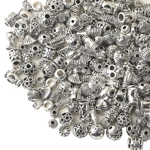 HERZWILD Silver Spacer Beads Metal Alloy Loose Spacer Beads Bulk Random Styles Metal Bead Tibetan Antique Silver Metal Bead for Bracelets Necklace Earring Jewelry Making(mix) - Image 1