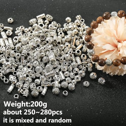 HERZWILD Silver Spacer Beads Metal Alloy Loose Spacer Beads Bulk Random Styles Metal Bead Tibetan Antique Silver Metal Bead for Bracelets Necklace Earring Jewelry Making(mix) - Image 2
