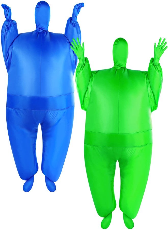 JaGely 2 Set Kids Inflatable Masquerade Costume Full Body Fat Suit Funny Blow up Suit for Fancy Halloween Christmas Party (Blue, Green) - Image 1