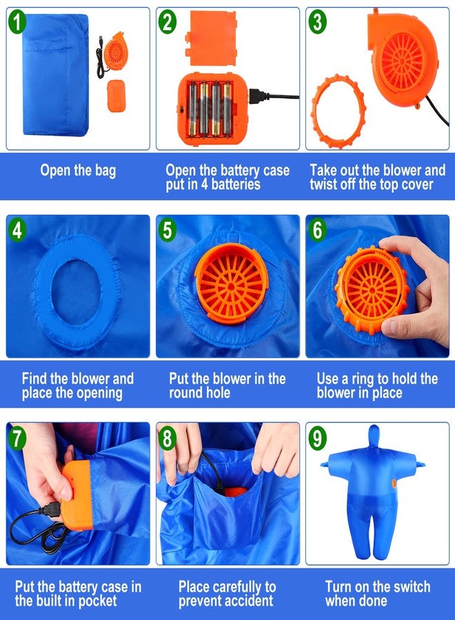 JaGely 2 Set Kids Inflatable Masquerade Costume Full Body Fat Suit Funny Blow up Suit for Fancy Halloween Christmas Party (Blue, Green) - Image 4