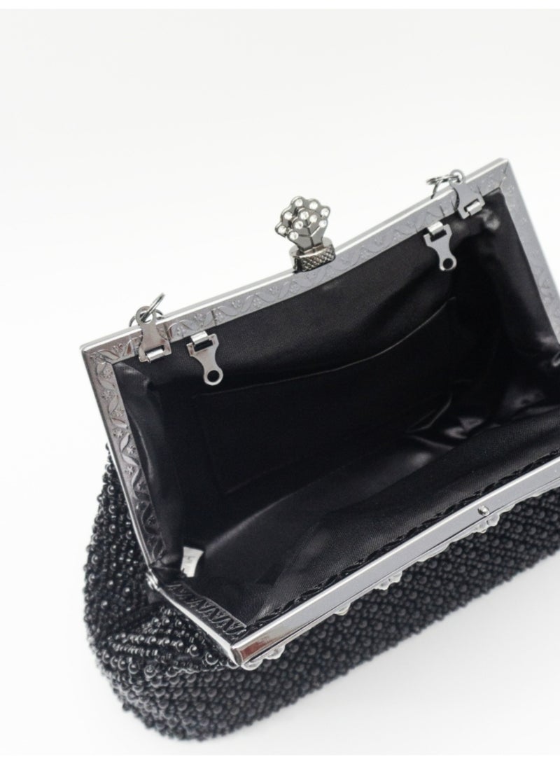 Women's Clutch Evening Bag Womens Vintage Beaded Rhinestone Embroidery Bag Women's Handbag Crossbody Bag Shoulder Bag with Removable Chain Perfect for Weddings, Ramadan, Birthdays,Prom Party - Image 5