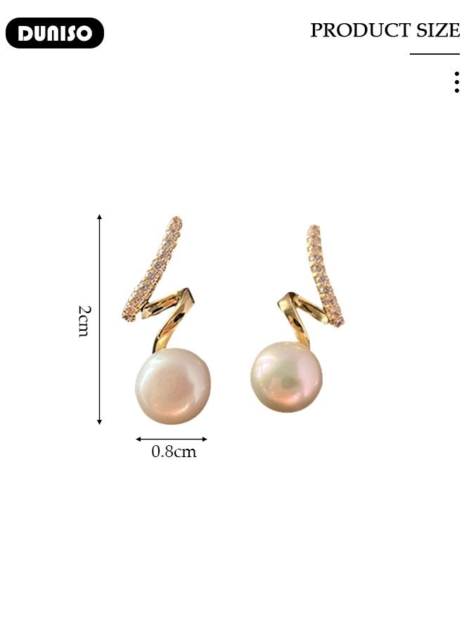 DUNISO Women's Pearl Hoop Earrings,Fashionable Lightweight Earrings,Full of diamond pearl Earrings,Simple Pearl Drop Earrings, Dainty Elegant French Stud Earrings, Hypoallergenic Pearl Earring for Women Girls - Image 2