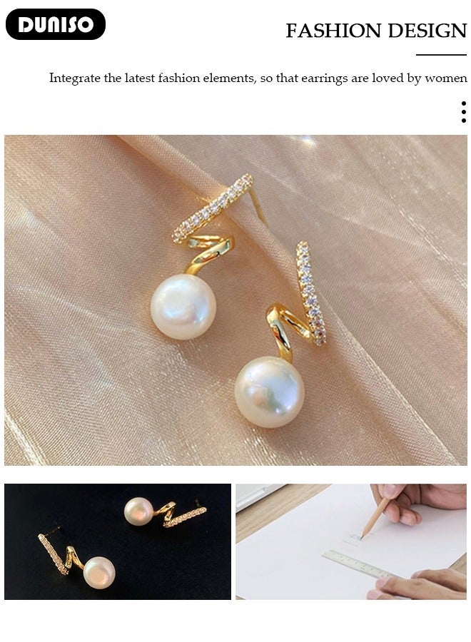 DUNISO Women's Pearl Hoop Earrings,Fashionable Lightweight Earrings,Full of diamond pearl Earrings,Simple Pearl Drop Earrings, Dainty Elegant French Stud Earrings, Hypoallergenic Pearl Earring for Women Girls - Image 3